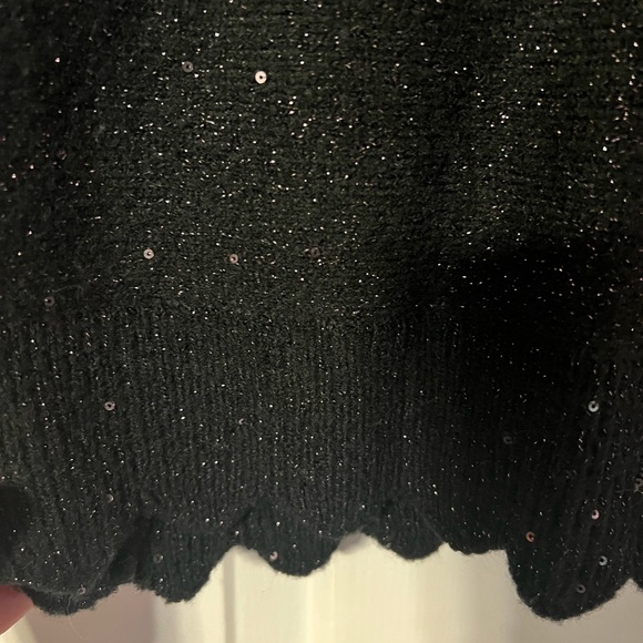Elle small sparkle sequin glitter black sweater scallop long sleeve balloon - Picture 9 of 9